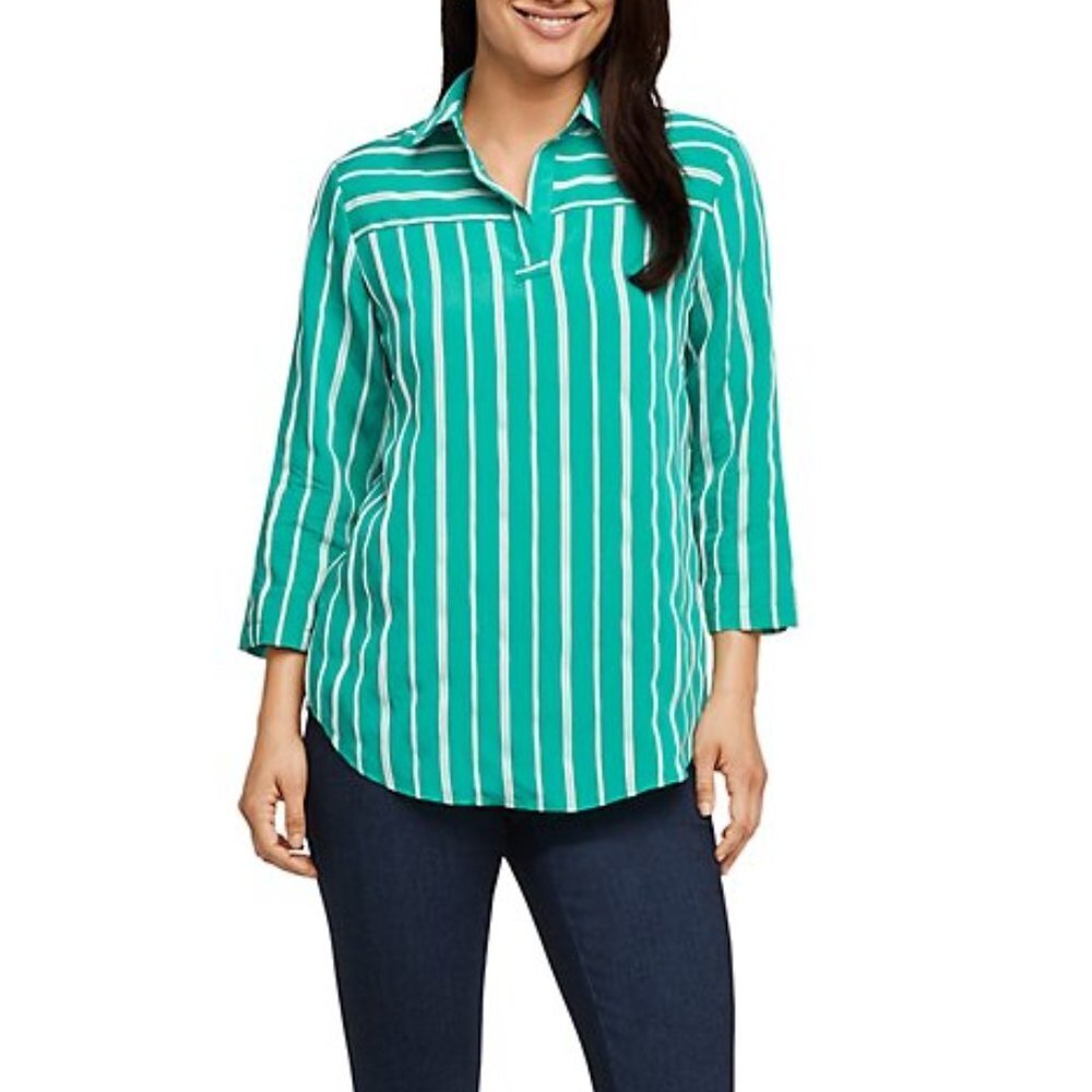 NWT Van Heusen Striped Collared Top Green